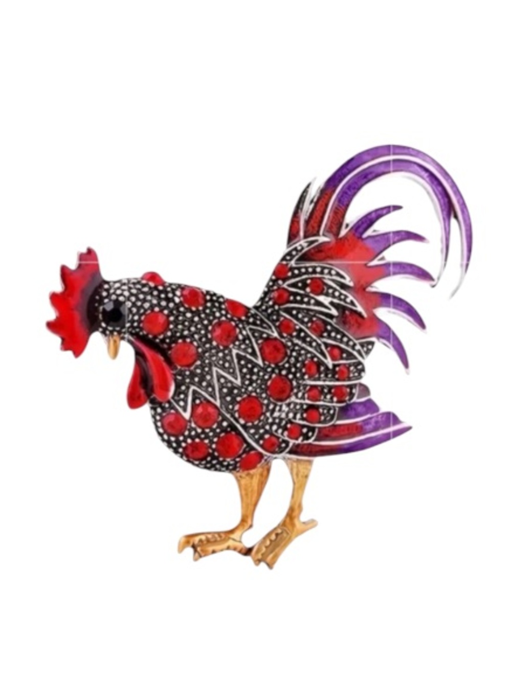 NWT Rhinestone Rooster Brooch Colorful Enamel Crystal Lapel Pin Gamecocks